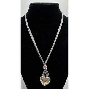 Brighton Silver Tone Multi strand Swarovski Crystals Heart Pendant Necklace
